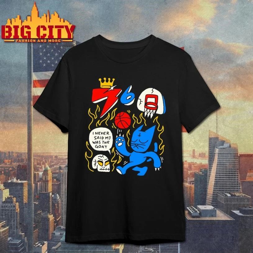 Funny Blue Cat Basketball Doodle Flame Skull I Never Said MJ Was The GOAT Shirt