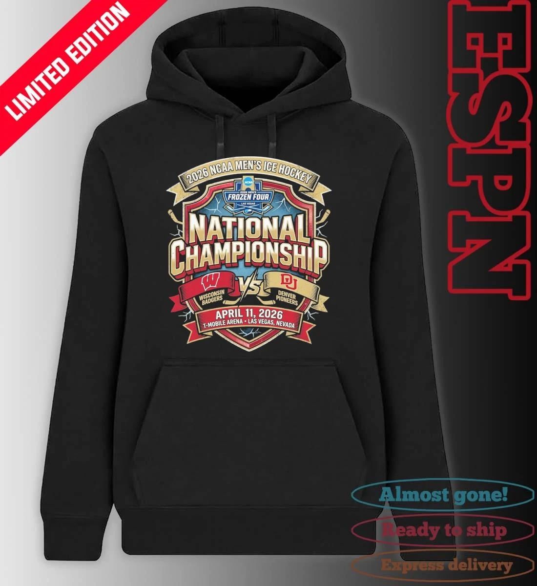 Denver Pioneers Vs Wisconsin Badgers 2026 NCAA DI Men’s Ice Hockey National Championship Vintage T-shirt