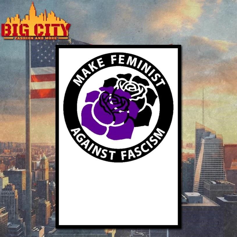 Make Feminist Against Fascism Purple Rose Graphic T Shirt