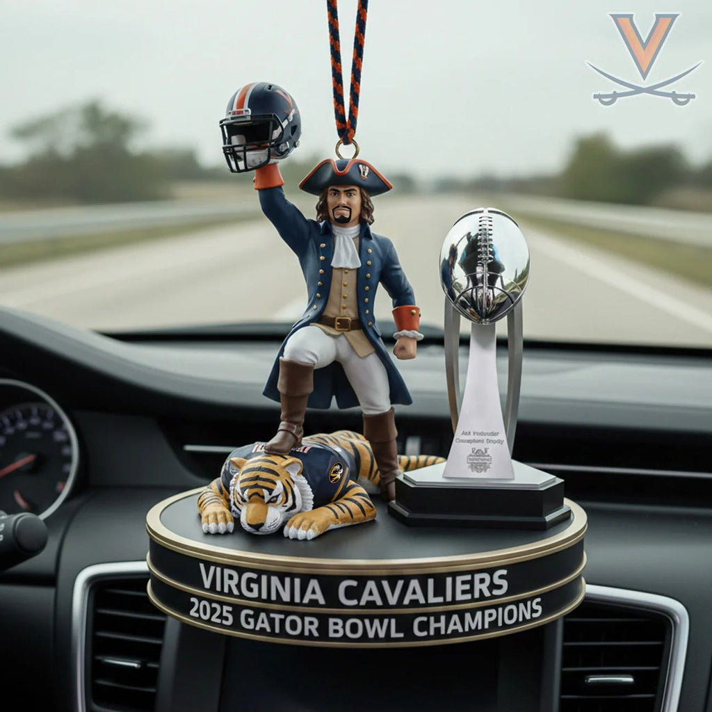Virginia Cavaliers 2025 Gator Bowl Champions Ornament – NCAA Football Mascot Car Dashboard Figurine