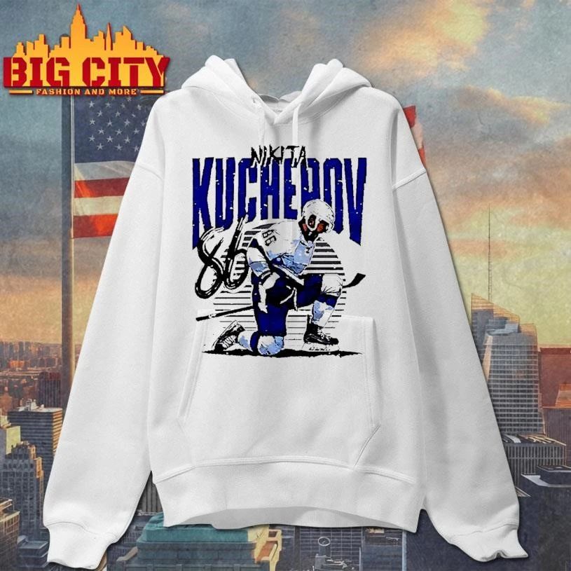 Nikita Kucherov 86 Celebrating Tampa Bay Lightning White Shirt