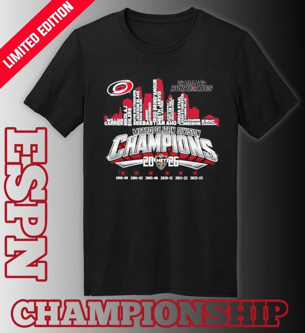 Carolina Hurricanes Skyline Players Name 2026 Metropolitan Division Champions Shirt