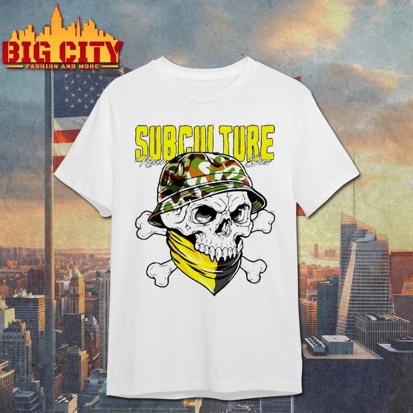 Subculture Never Dies Camo Bucket Hat Skull Crossbones Streetwear Graphic T shirt