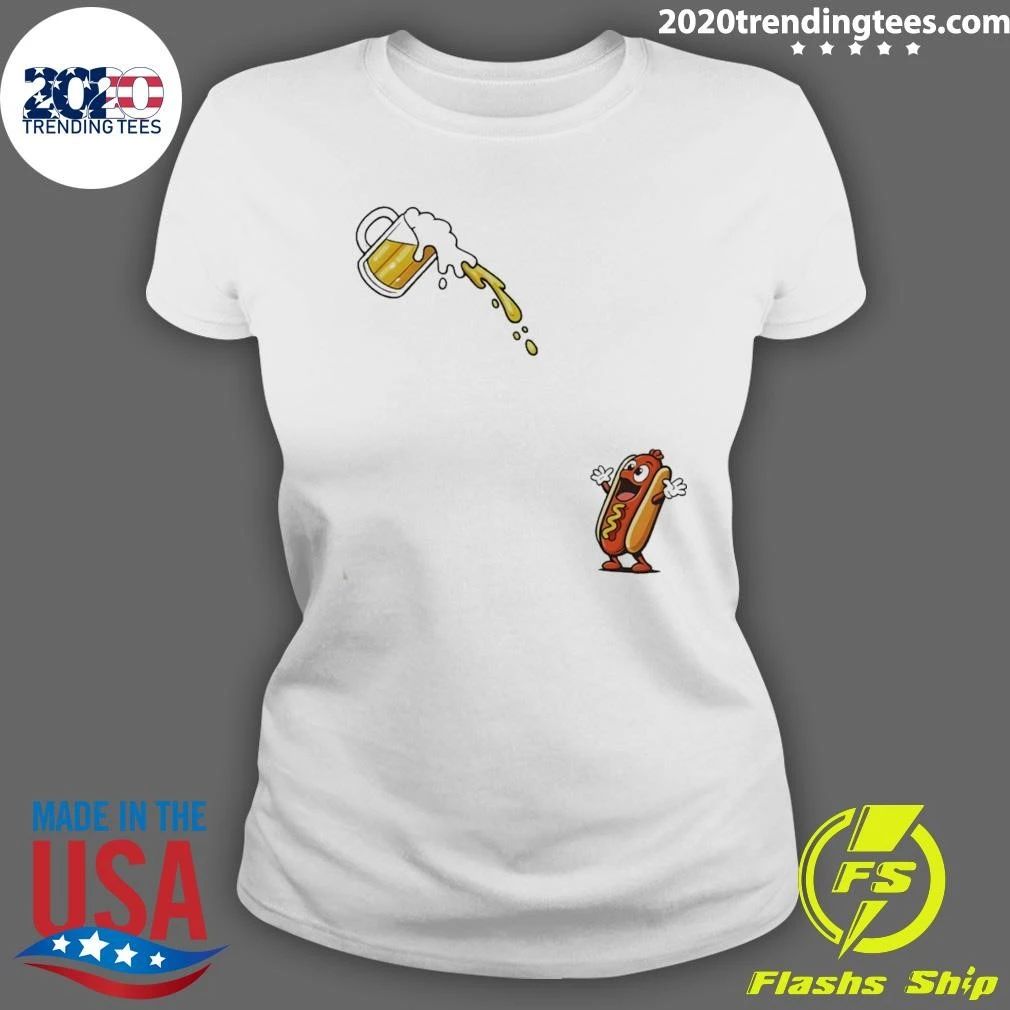 Hotdog Beer Chug American Flag 4th Of July Shirt
