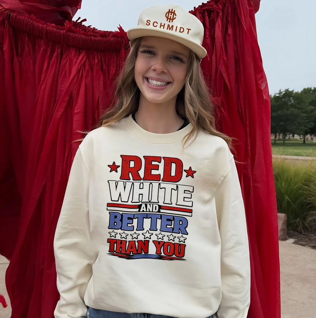 Red white and better than you text shirt