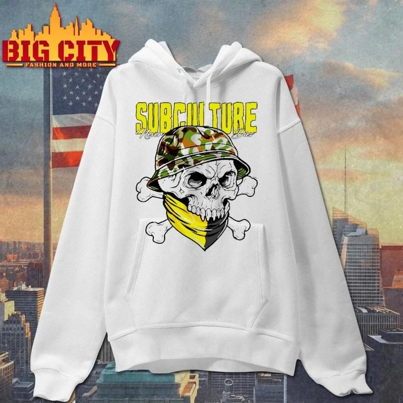 Subculture Never Dies Camo Bucket Hat Skull Crossbones Streetwear Graphic T shirt