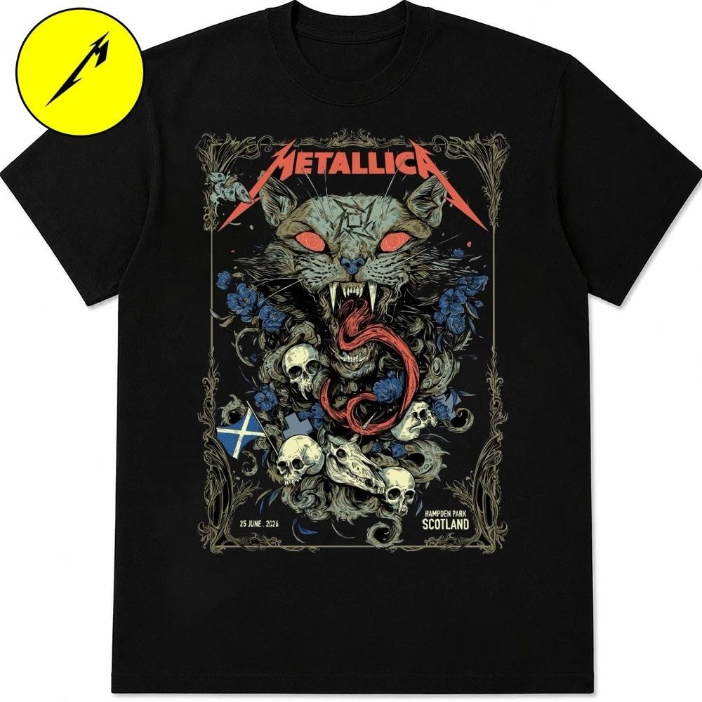 Metallica Wild Cat T-Shirt – Official Scotland Tour 2026 – June 25 – Hampden Park – Art by Michelle KamMei Harvey