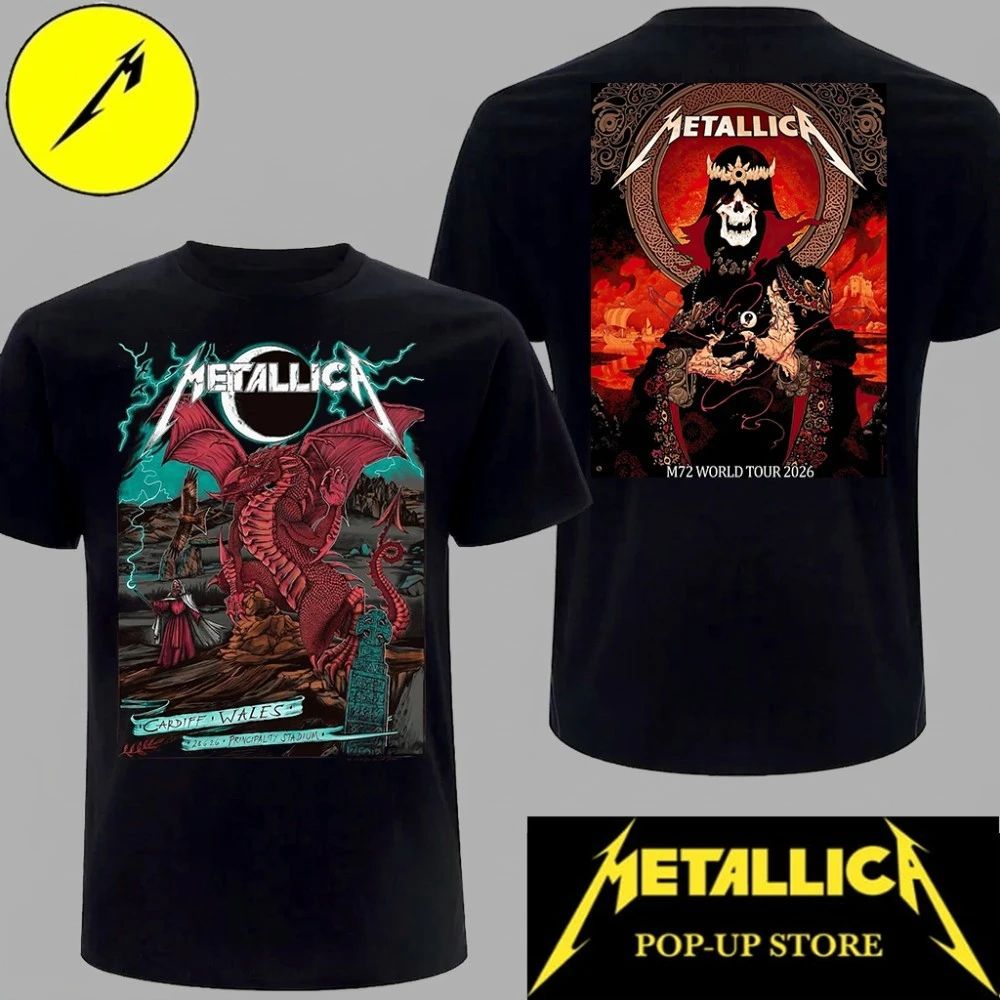 Metallica Wales 2026 Red Dragon Art & Celtic Skull King Graphic Shirt M72 Event