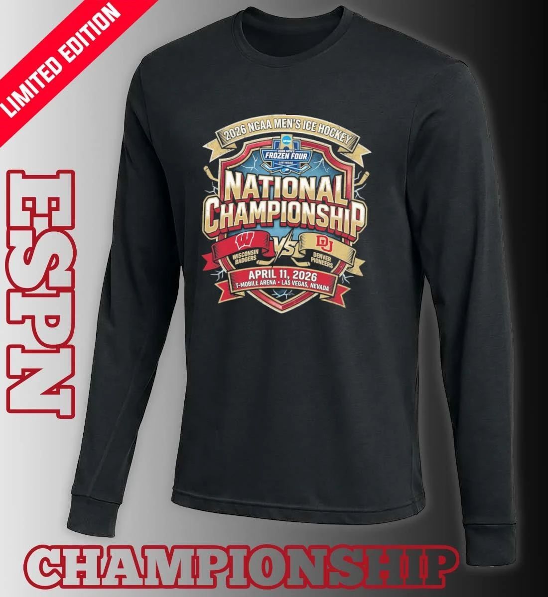 Denver Pioneers Vs Wisconsin Badgers 2026 NCAA DI Men’s Ice Hockey National Championship Vintage T-shirt