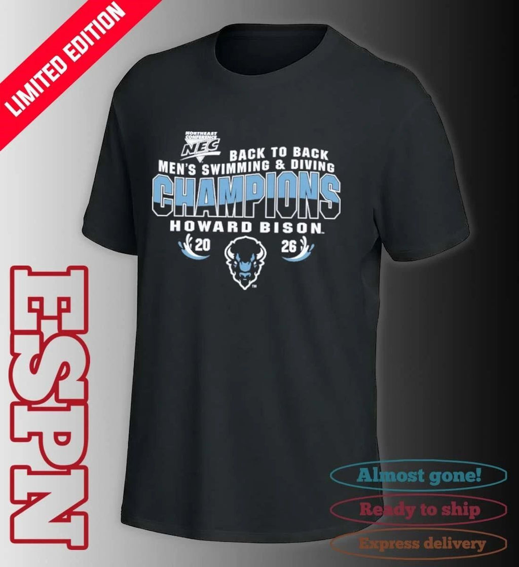 Howard University Men’s Swimming and Diving 2026 Back to Back NEC Champions Shirt