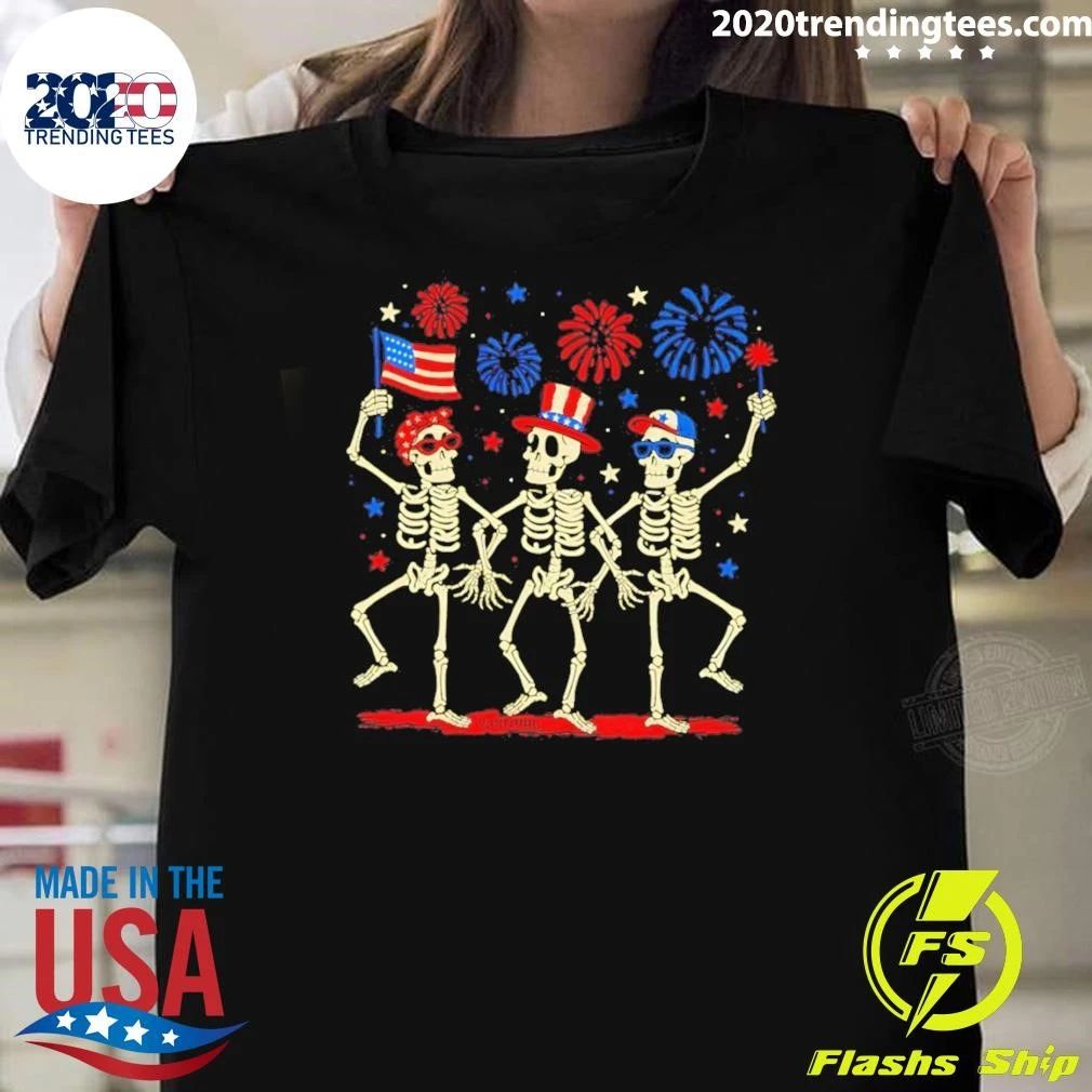 Skeleton Dancing Fuck Trump Fdt American Flag Firework 4th Of July 2026 Shirt