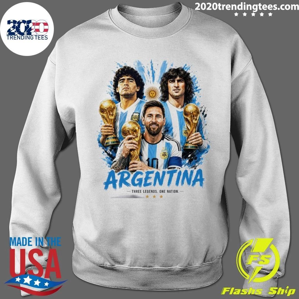 Messi, Maradona And Kempes Argentina Three Legends One Nation World Champion Football Shirt
