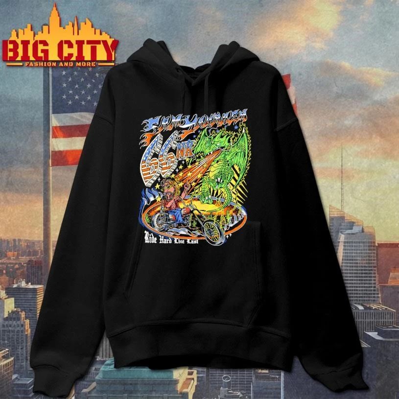Ride Hard Live Last Biker Chopper Motorcycle Green Dragon Flaming Graphic T Shirt