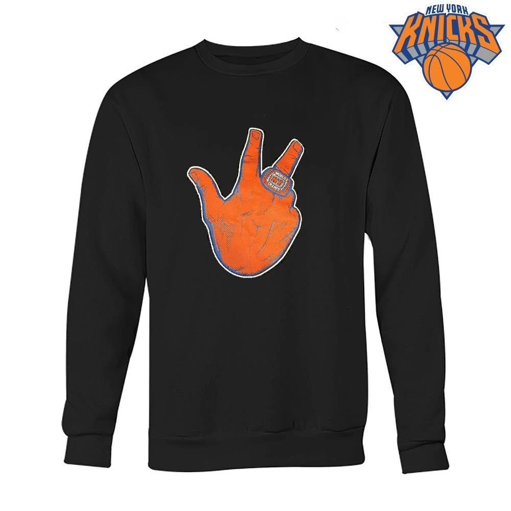 New York Basketball World Champions Ring Three Finger Sign Graphic Blue Unisex T shirt
