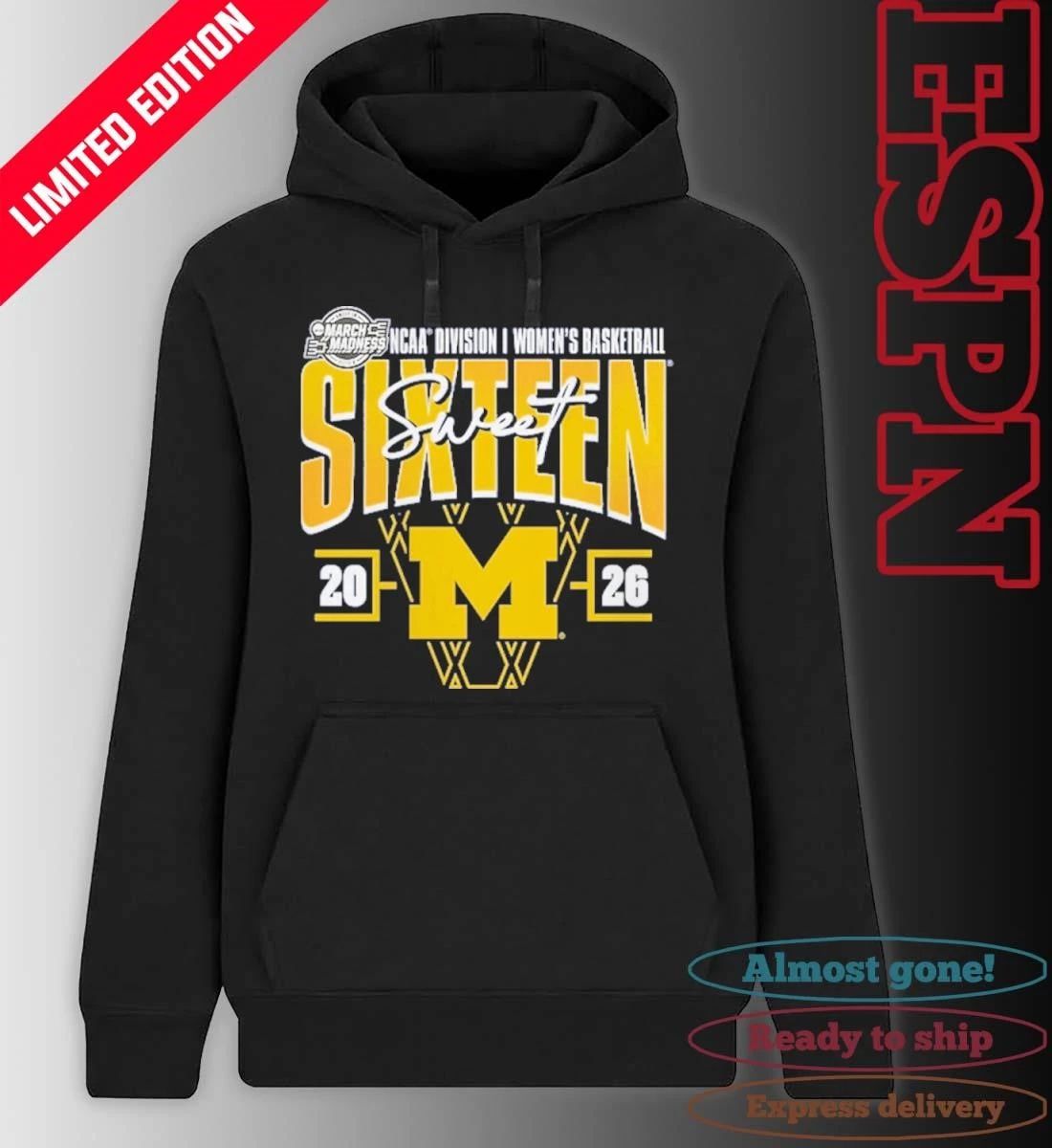 Michigan Wolverines 2026 NCAA Women’s Basketball Tournament March Madness Sweet 16 Court Shot T-Shirt
