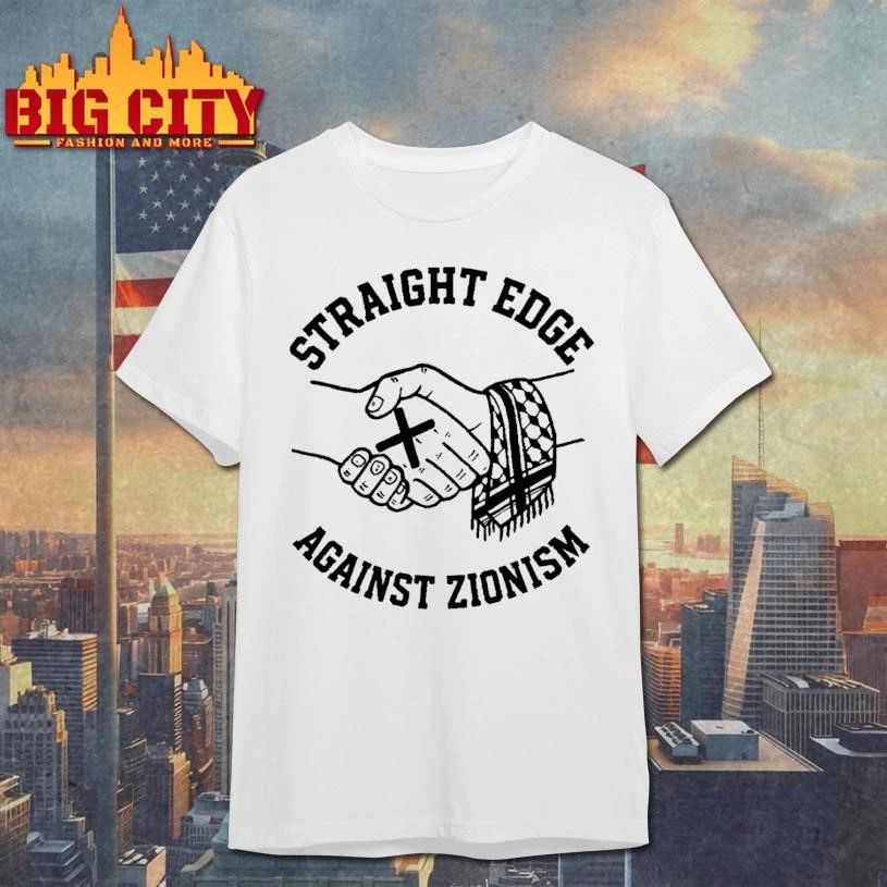 Straight Edge Against Zionism Handshake Keffiyeh Anti War Graphic T Shirt