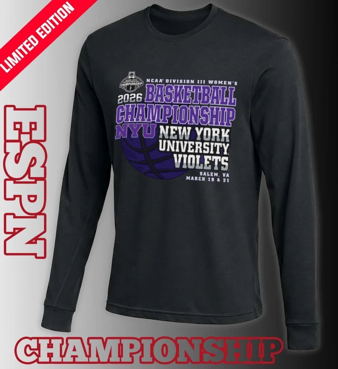 New York University Violets 2026 NCAA DIII Women’s Basketball Championship Shirt