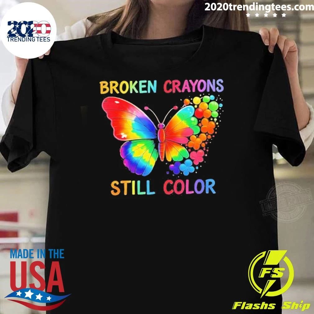 Butterfly Broken Crayons Still Color Autism Awareness Shirt
