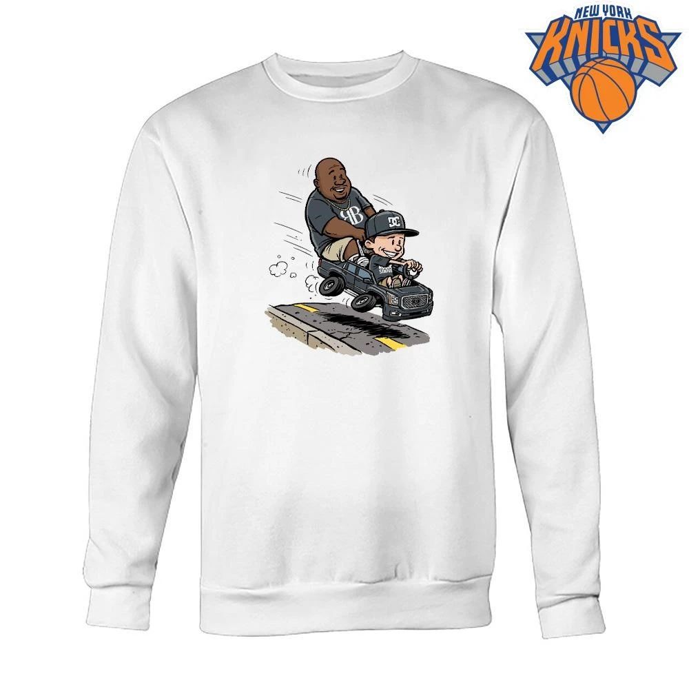 Big Boy and Friend Riding Toy Truck Cartoon Graphic Shirt