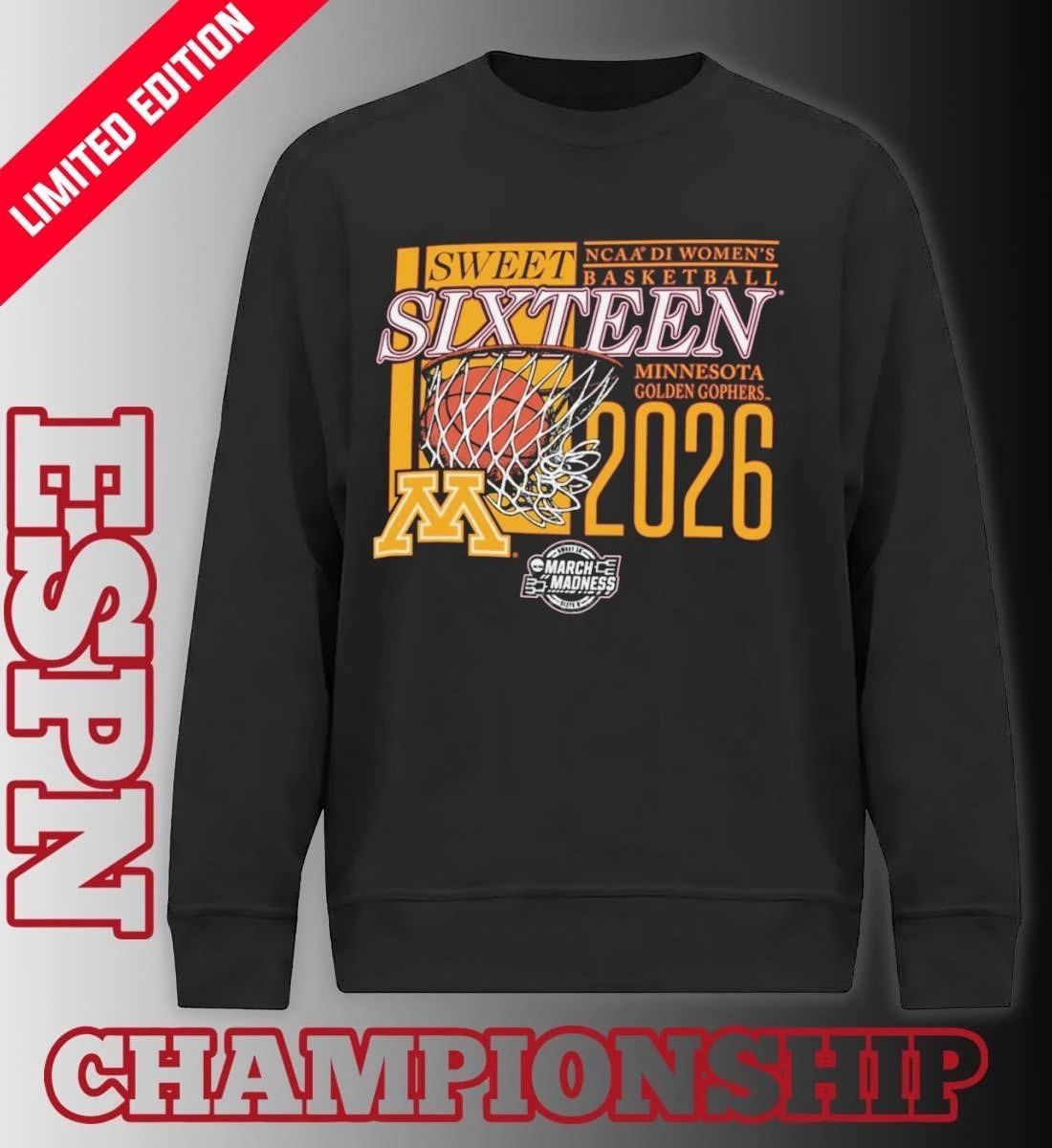Minnesota Golden Gophers 2026 NCAA DI Women’s Basketball Sweet Sixteen – Sacramento Regional T-Shirt