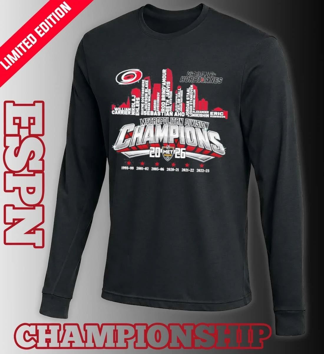 Carolina Hurricanes Skyline Players Name 2026 Metropolitan Division Champions Shirt