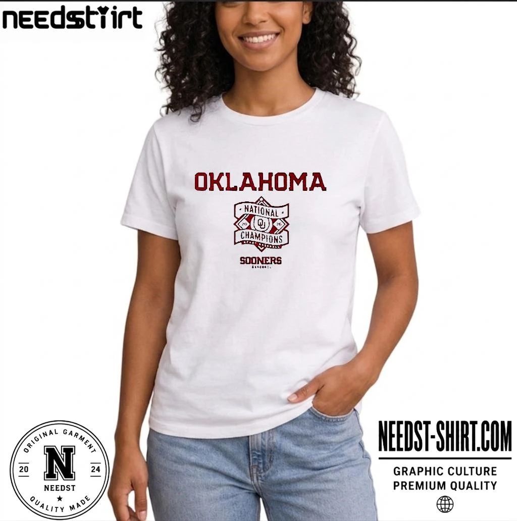 Oklahoma Baseball 2026 National Champions Text Logo Stack T-Shirt