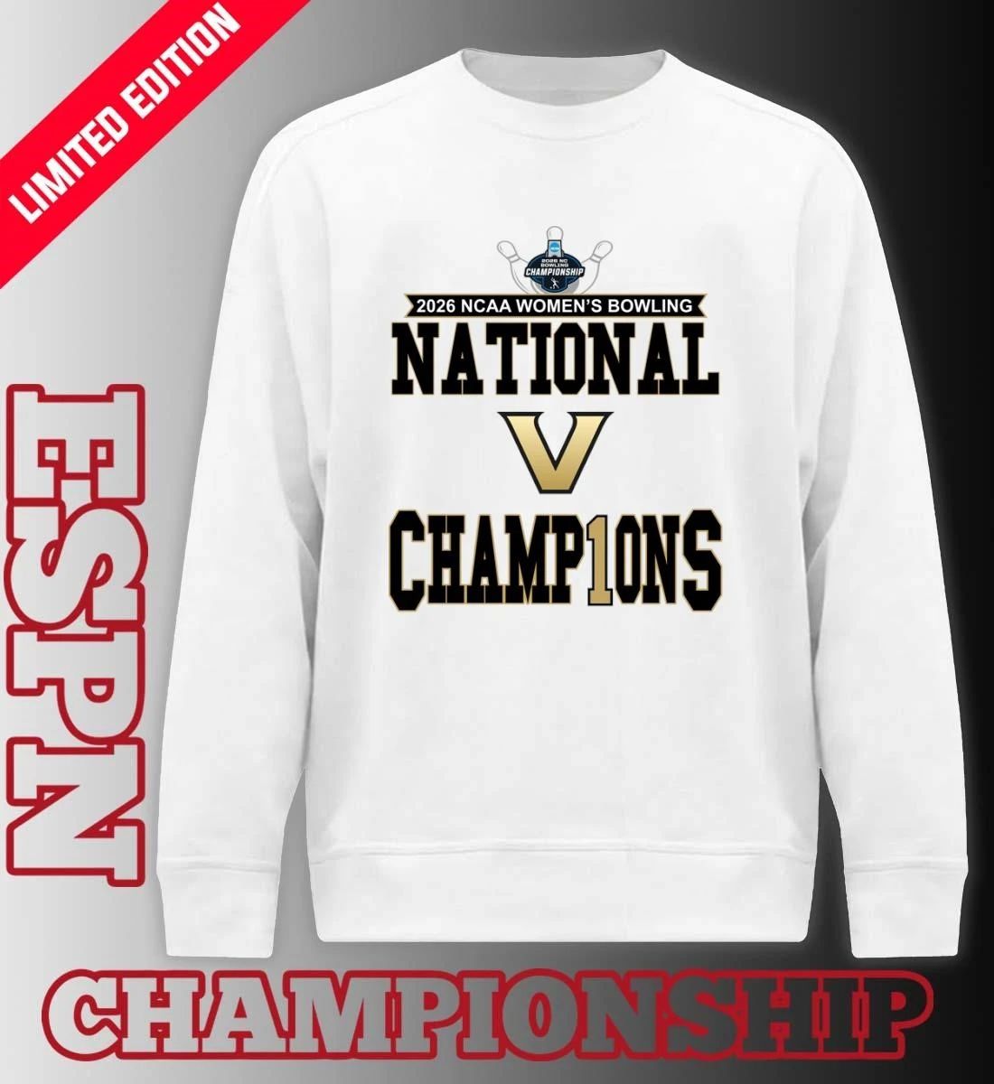Vanderbilt Commodores 2026 National Collegiate Women’s Bowling National Champions Locker Room T-Shirt