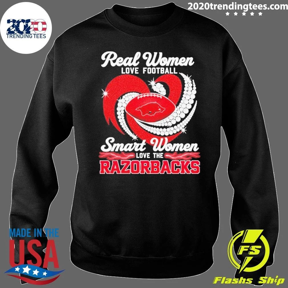 Real Women Love Football Smart Women Love The Razorbacks Diamond Heart Shirt