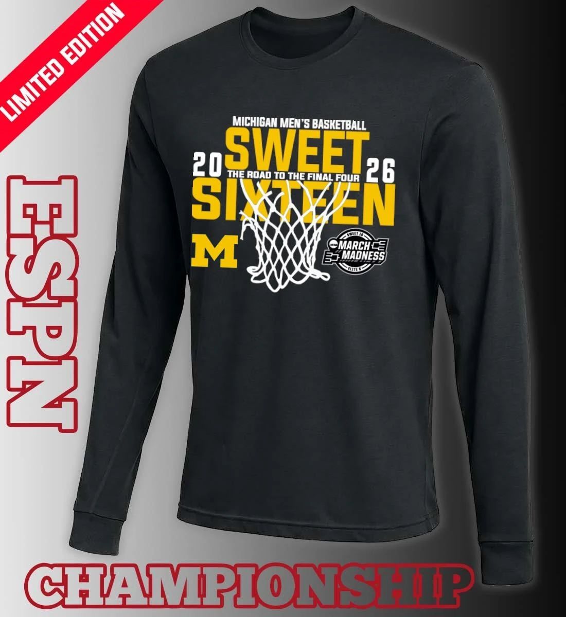 Michigan Men’s Basketball 2026 Sweet Sixteen The Road To The Final Four Shirt
