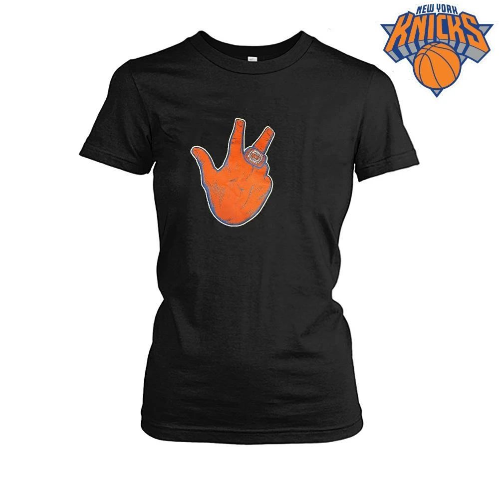 New York Basketball World Champions Ring Three Finger Sign Graphic Blue Unisex T shirt