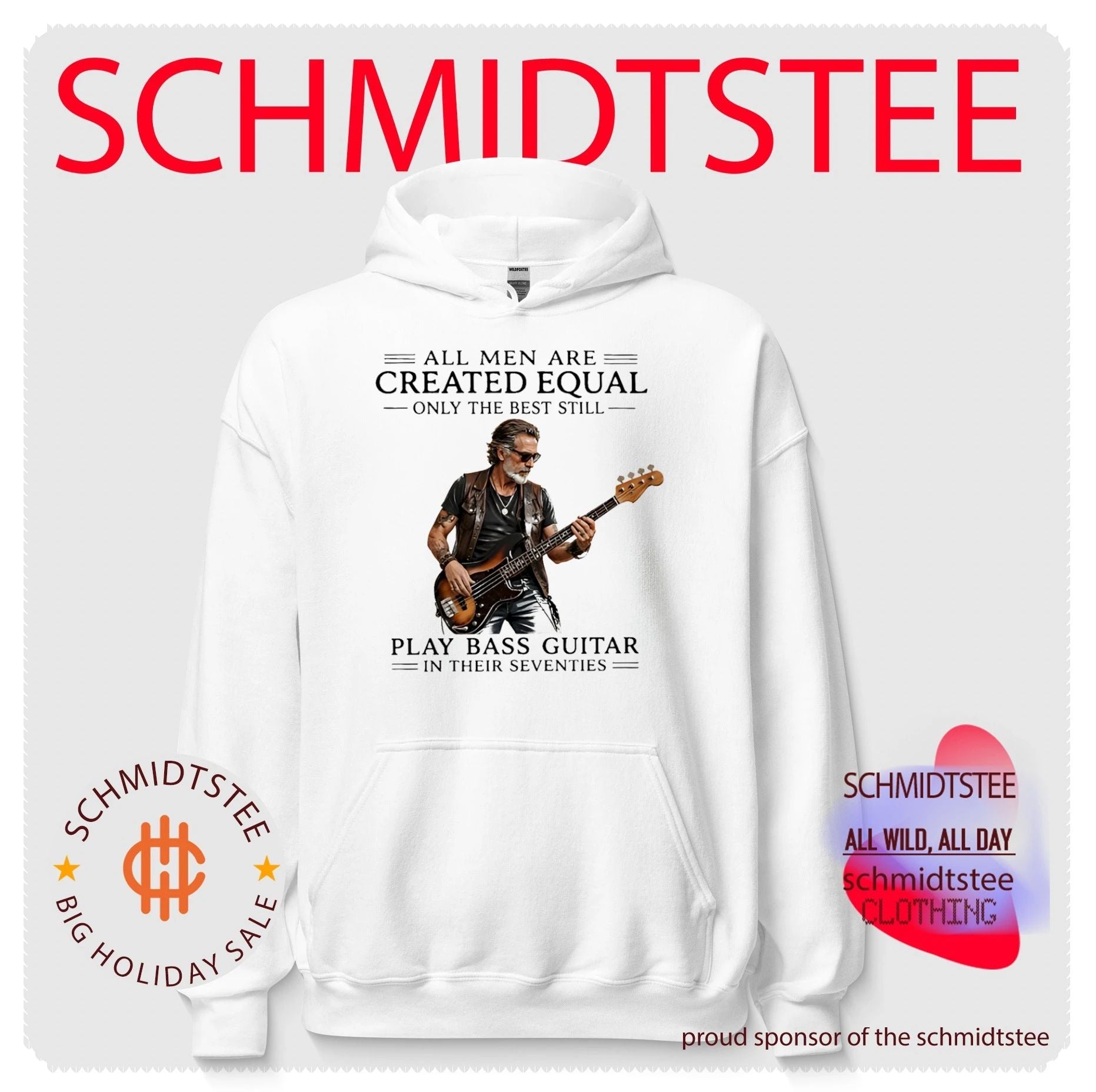 All men are created equal only the best still play bass guitar in their seventies shirt