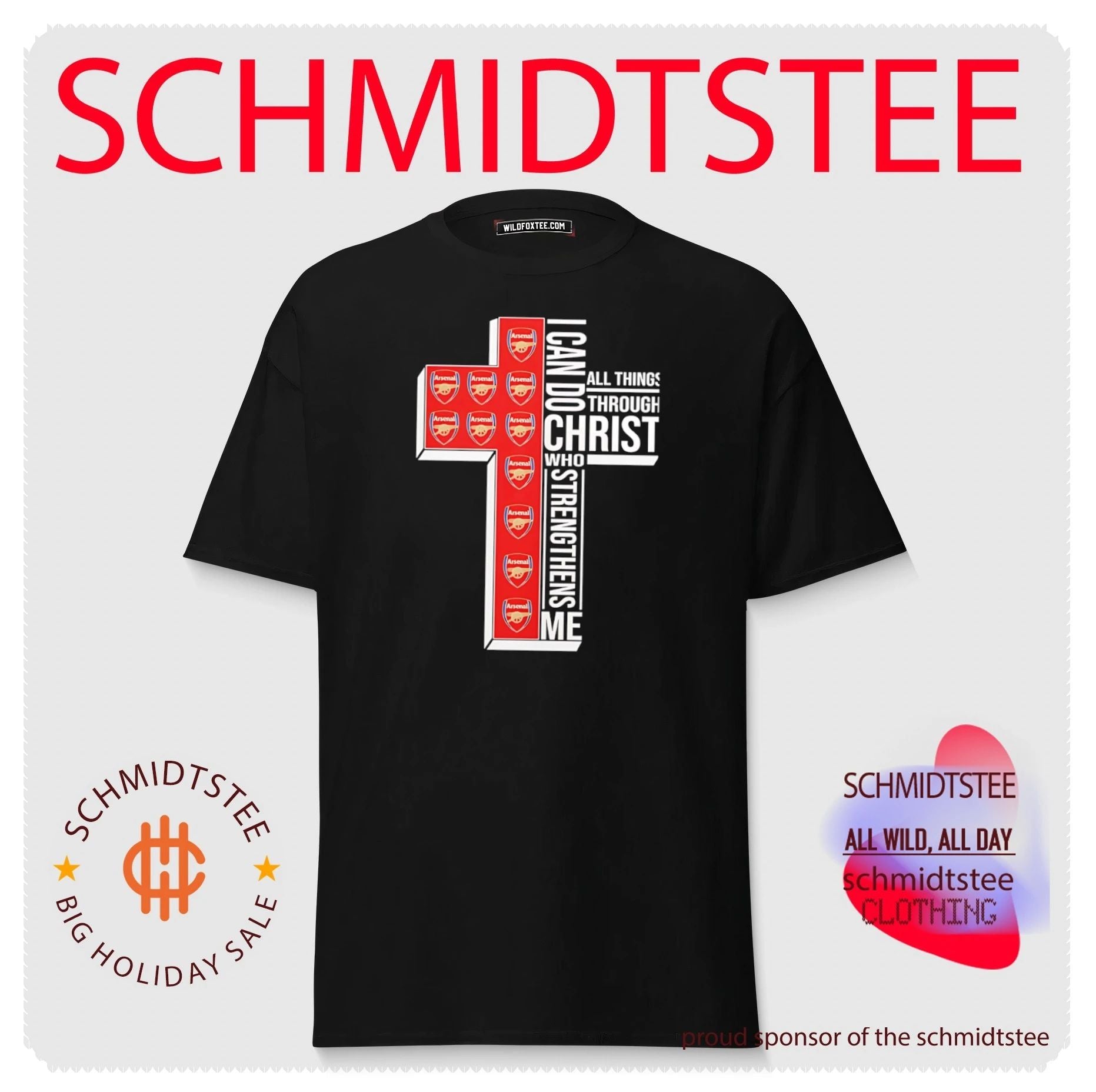 Arsenal I can do all things through Christ who strengthens me cross graphic shirt