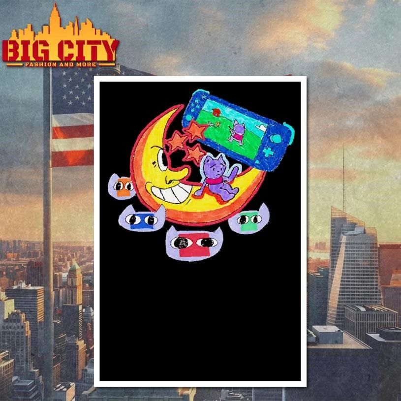 Cute Purple Cat Gaming Crescent Moon Handheld Game Console Cute Shirt