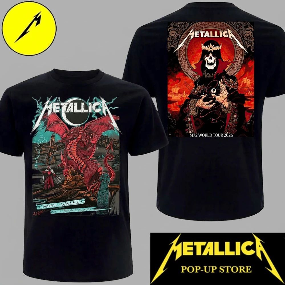 Metallica Red Dragon Celtic Skull King Graphic Tee Cardiff 2026 Principality Stadium