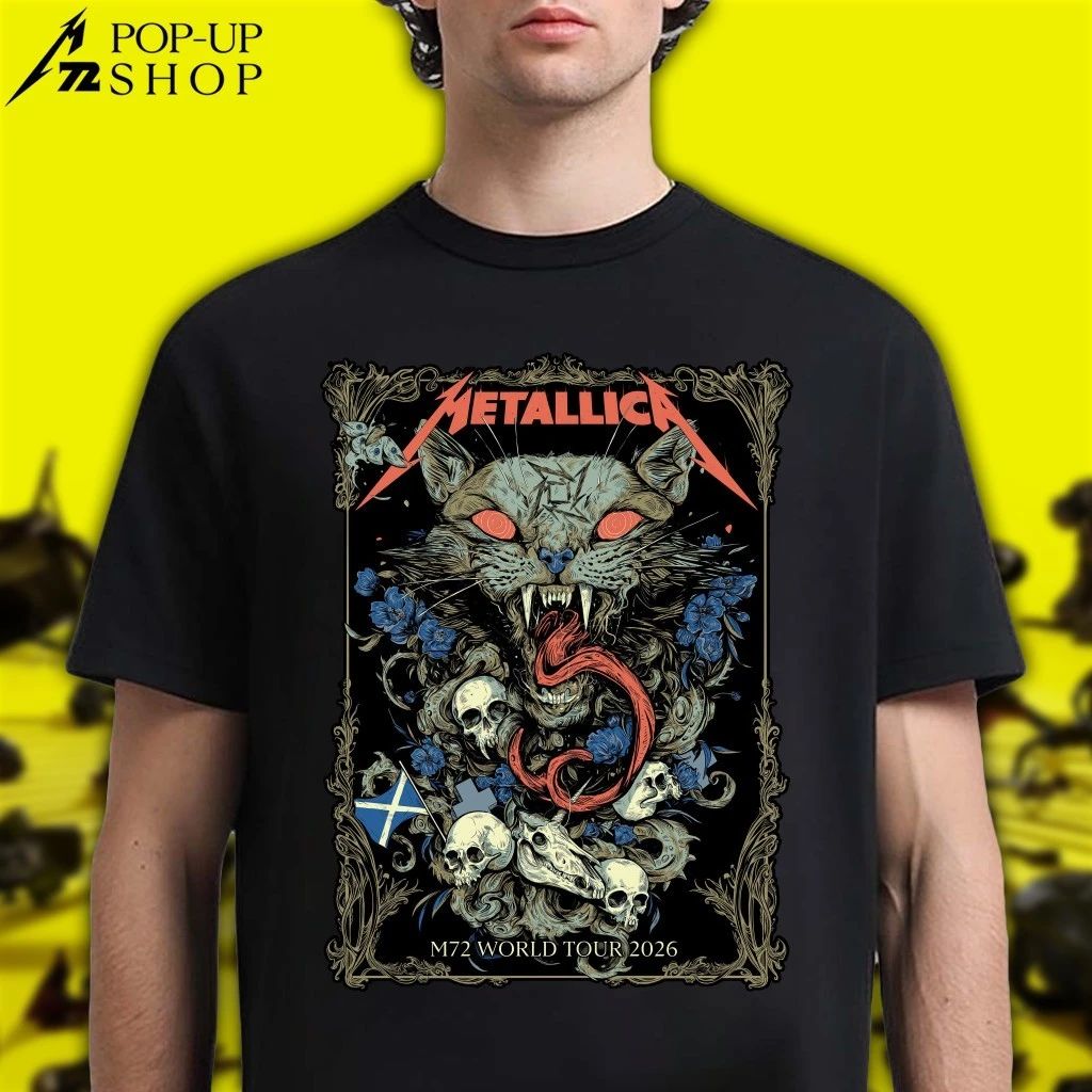 Metallica M72 World Tour 2026 Merch Shirt – Glasgow, Scotland 25th June 2026 Wolf Skull Jack Art
