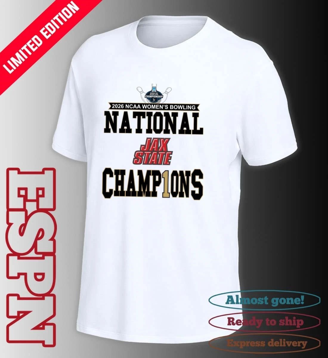 Jacksonville State Gamecocks 2026 National Collegiate Women’s Bowling National Champions Locker Room T-Shirt