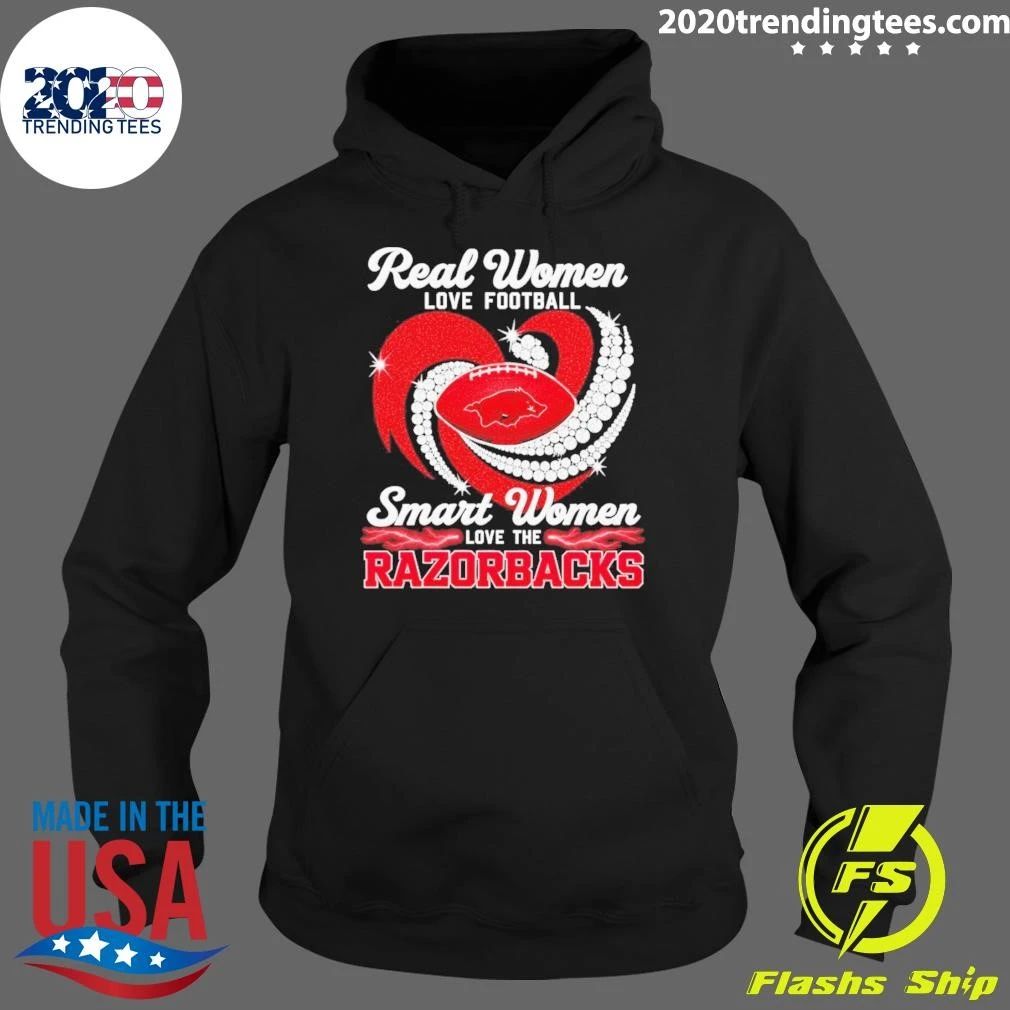 Real Women Love Football Smart Women Love The Razorbacks Diamond Heart Shirt