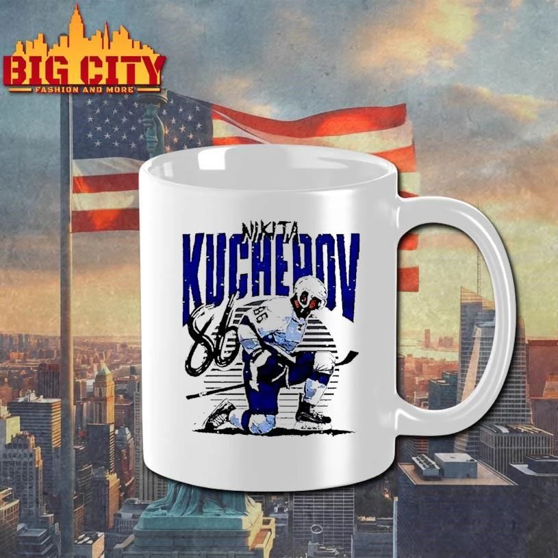 Nikita Kucherov 86 Celebrating Tampa Bay Lightning White Shirt