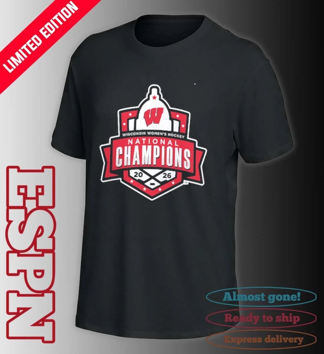 Wisconsin Badgers 2026 NCAA Frozen Four Women’s Ice Hockey National Champions Official Logo T-shirt