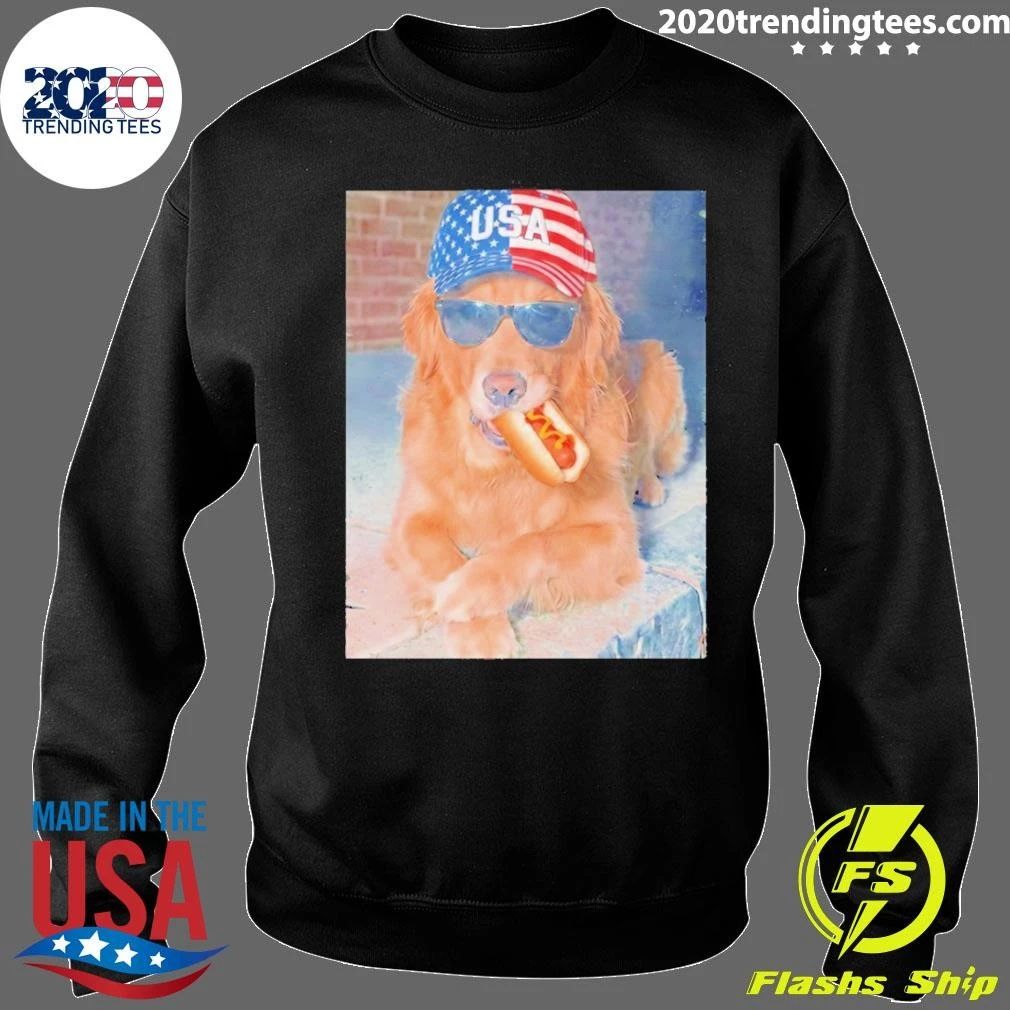 Golden Retriever Eating Hot Dog 4th Of July American Flag Shirt