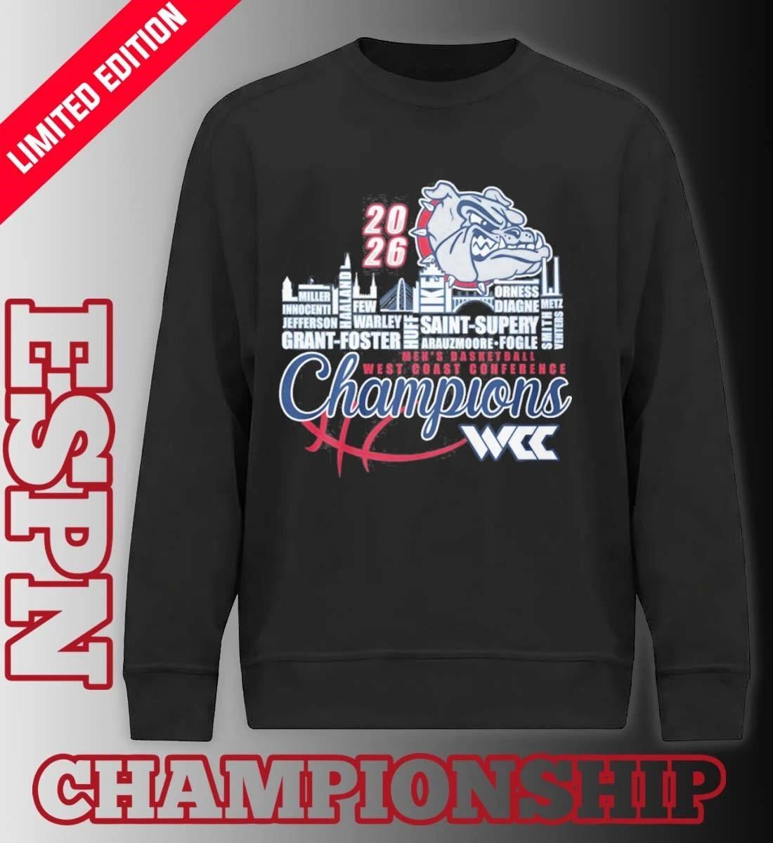 Gonzaga Bulldogs Men’s Basketball WCC Champions Skyline Player Name Shirt