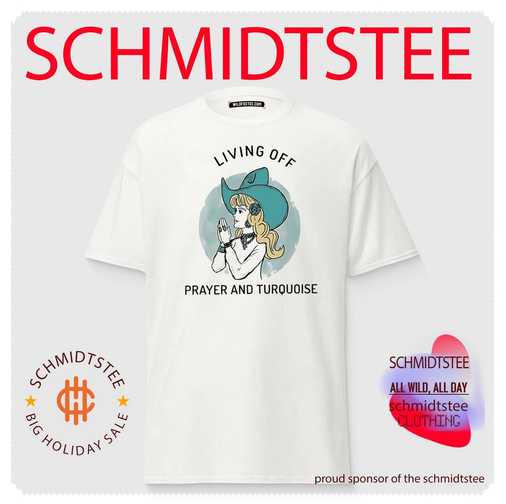 Living off prayer and turquoise lady illustration shirt