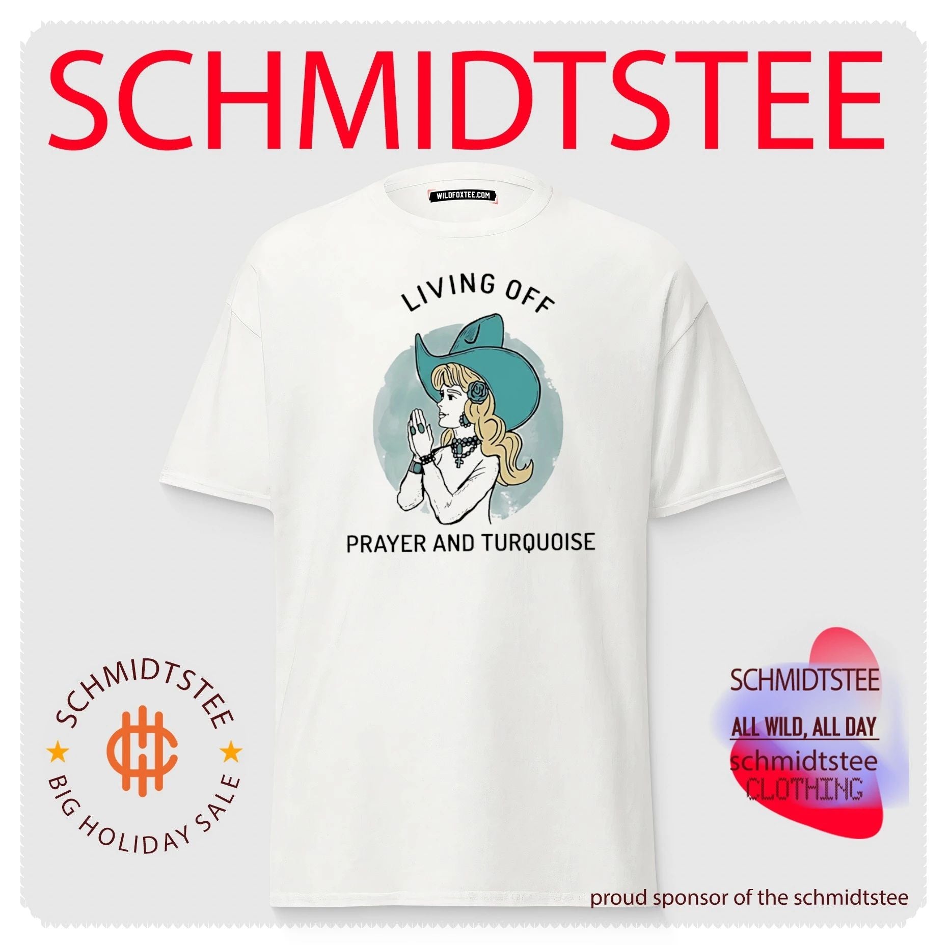 Living off prayer and turquoise lady illustration shirt