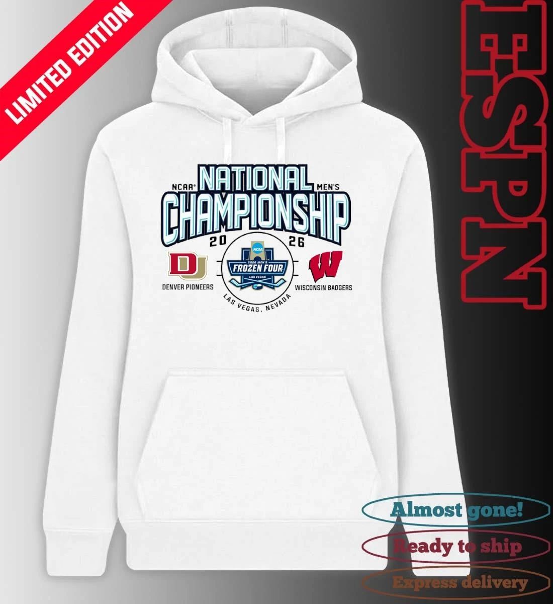 Denver Pioneers Vs Wisconsin Badgers 2026 NCAA Men’s Ice Hockey National Championship Game T-Shirt