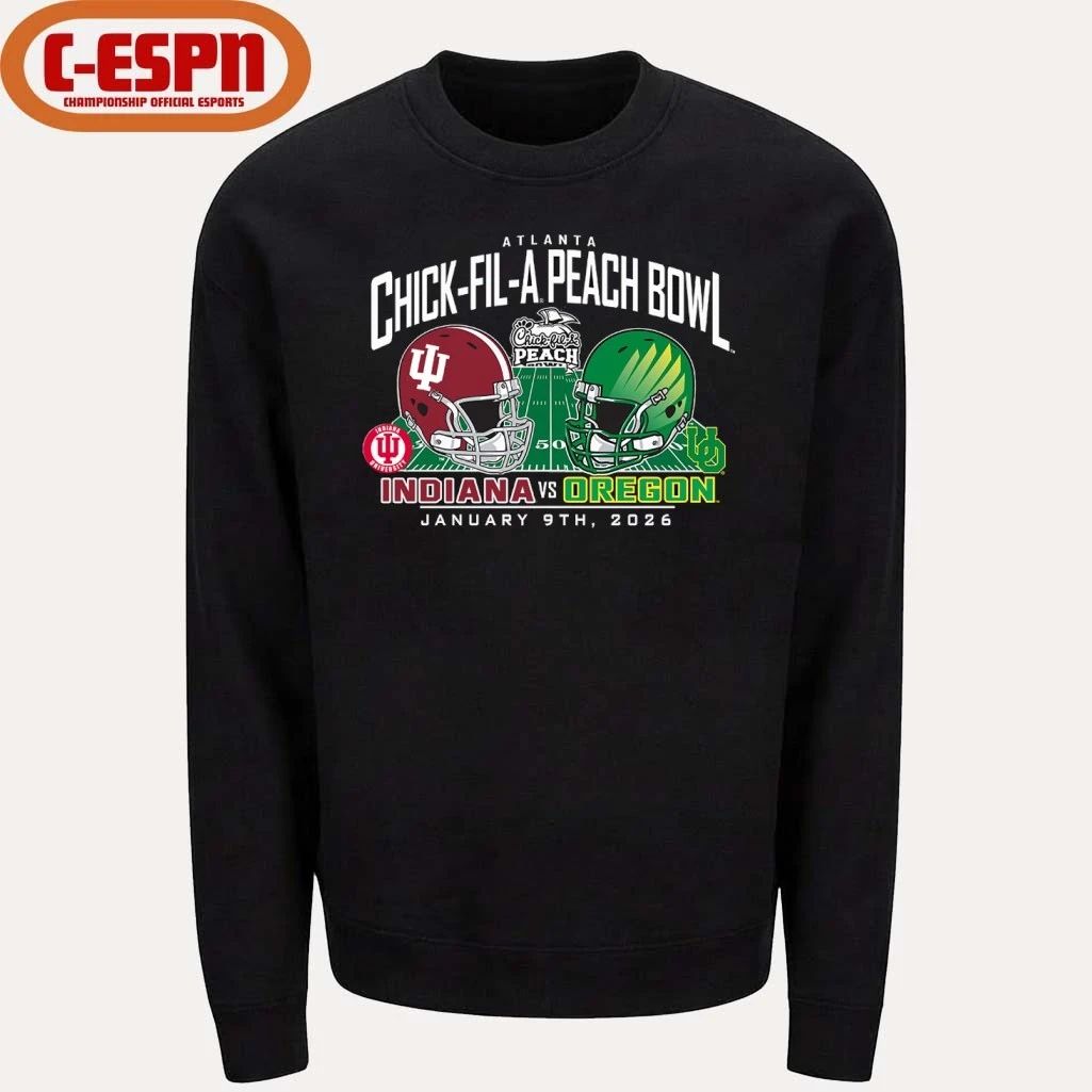Indiana Vs Oregon 2026 CFP Semifinal Peach Bowl Helmet Matchup T-Shirt