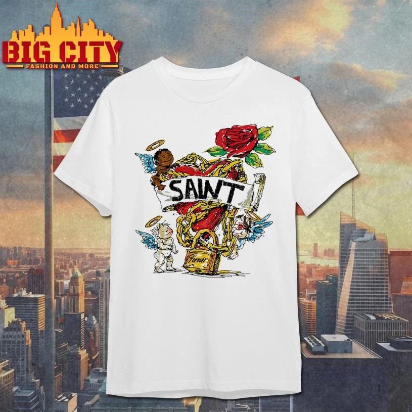 Saint Cherub Angels Locked Heart Rose Vintage Tattoo Art Graphic T Shirt