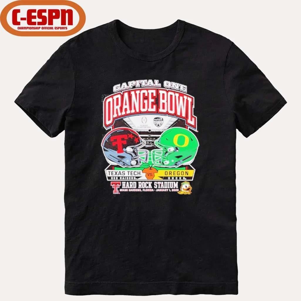 Texas Tech 2025 Orange Bowl Dueling Helmets vs. Oregon Shirt