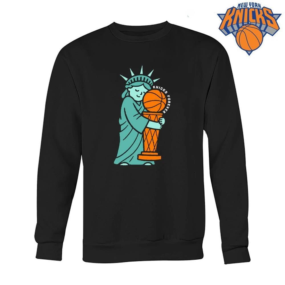 Statue of Liberty Hugging Basketball Knicks Forever Blue Illustration shirt