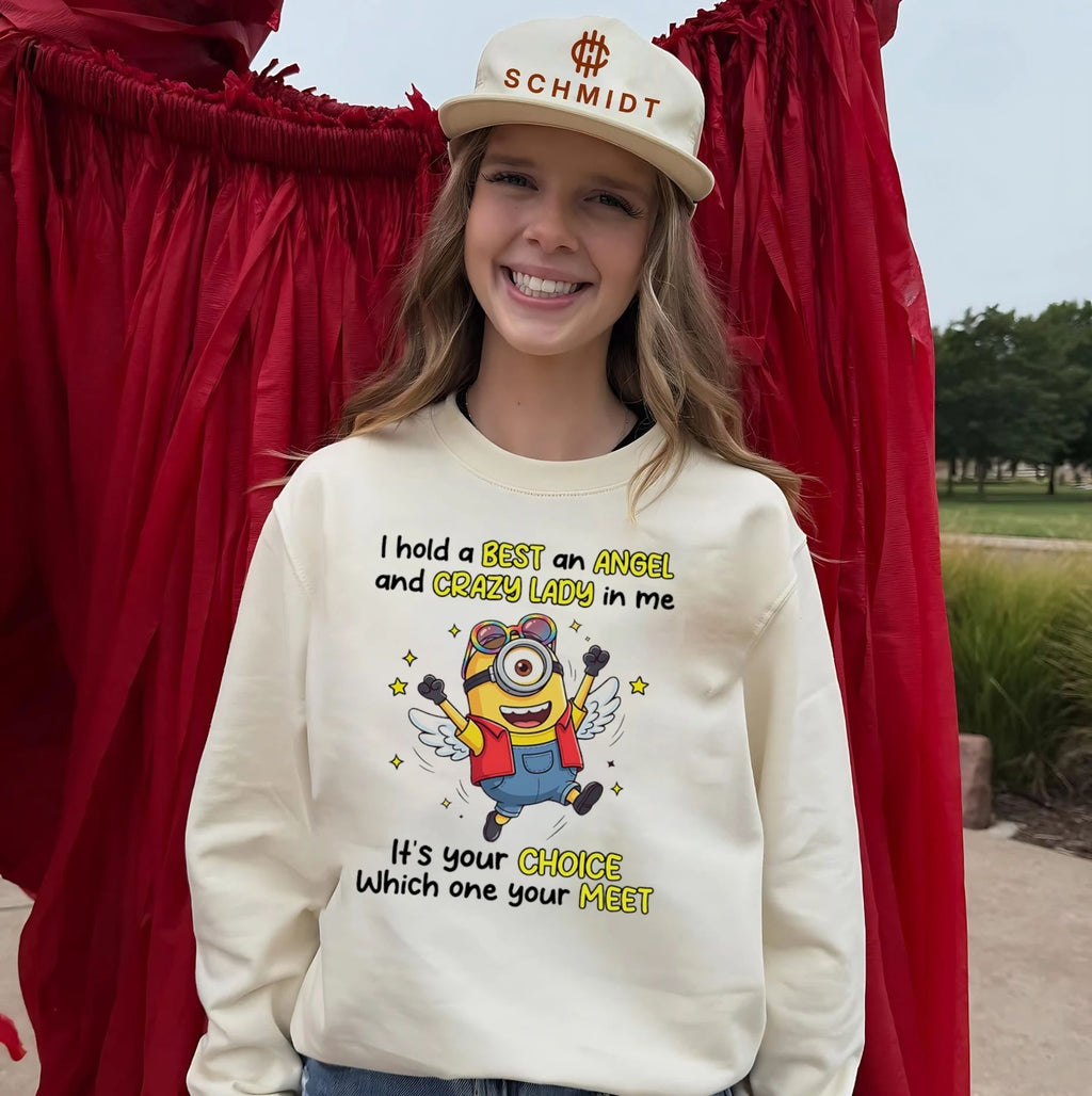 I hold a best and angel and crazy lady in me Minion shirt