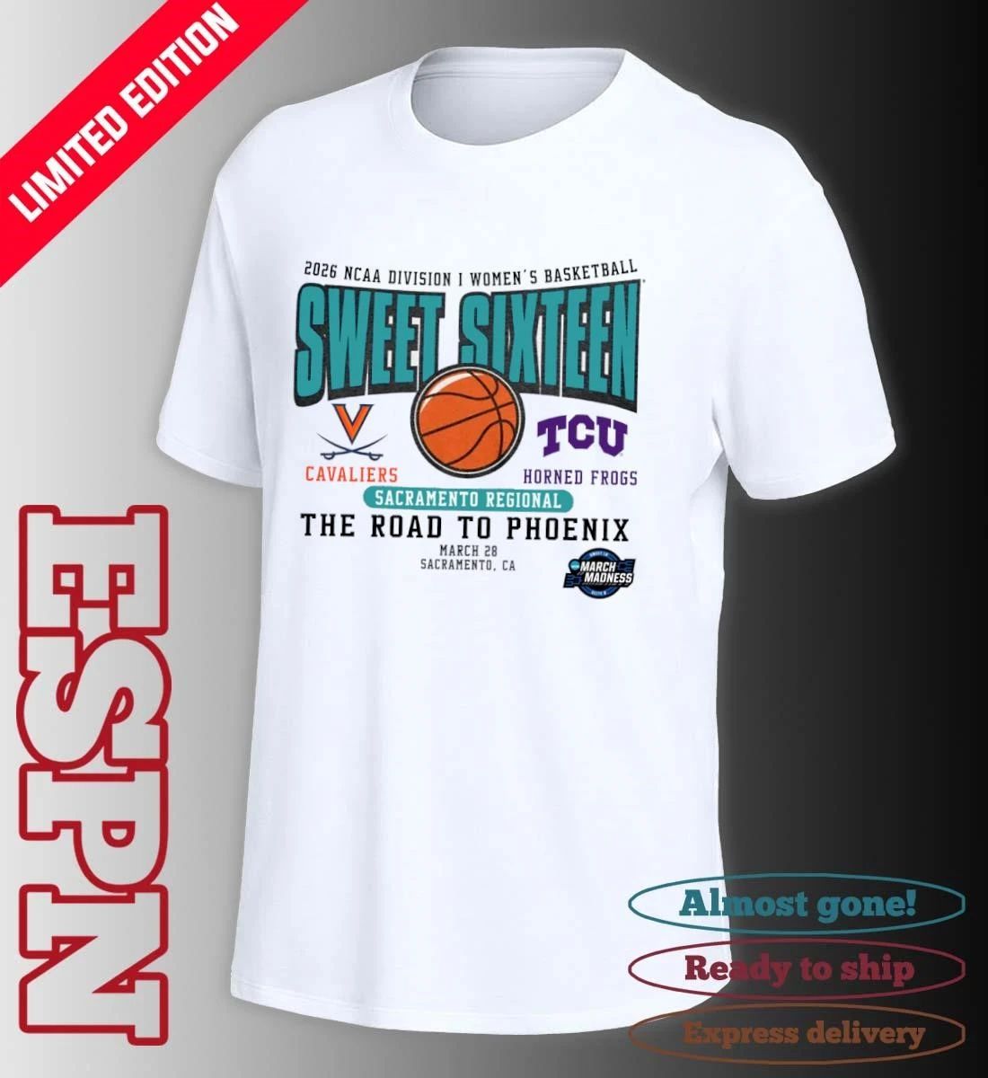 Virginia vs TCU 2026 NCAA DI Women’s Basketball Sweet Sixteen T-Shirt